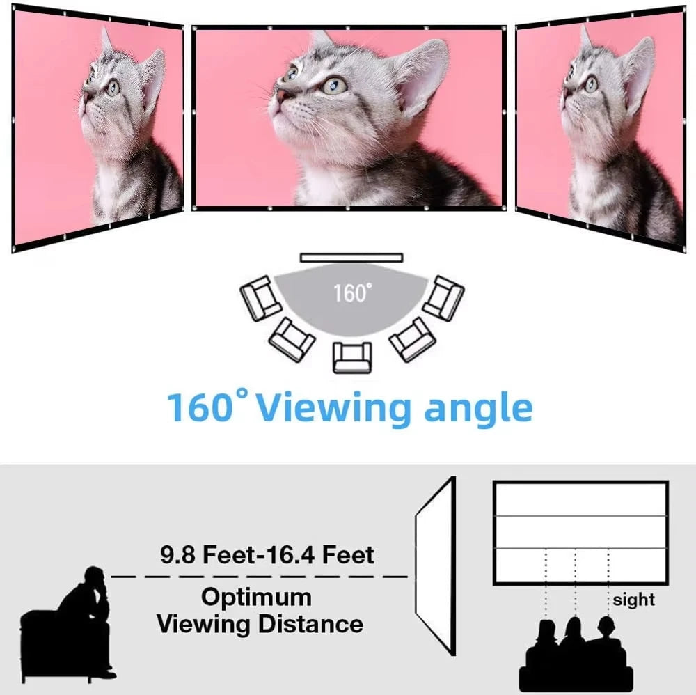 Portable 16:9 Projector Screen – Wrinkle-Free High-Density Fabric with Black Border | Home Theater
