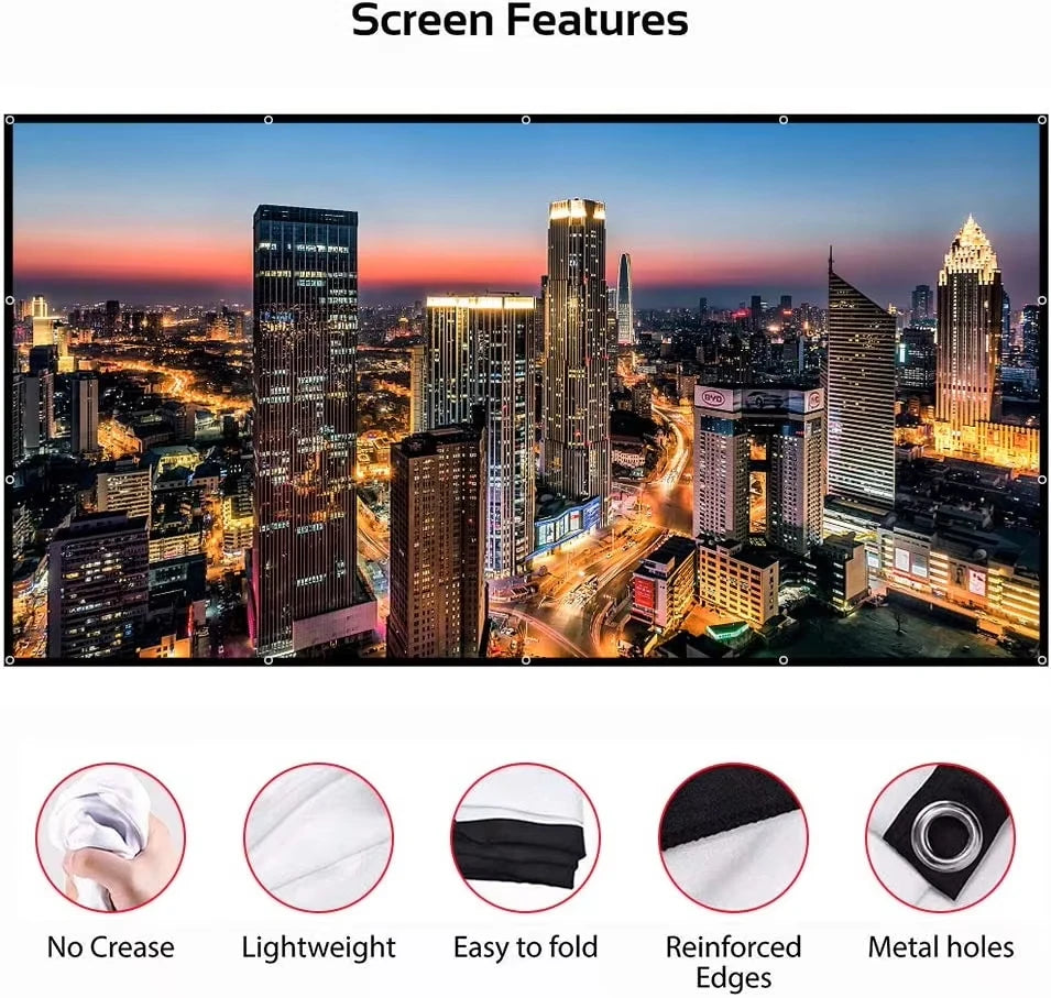 Portable 16:9 Projector Screen – Wrinkle-Free High-Density Fabric with Black Border | Home Theater