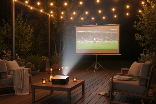 Cine al aire libre en el patio de noche